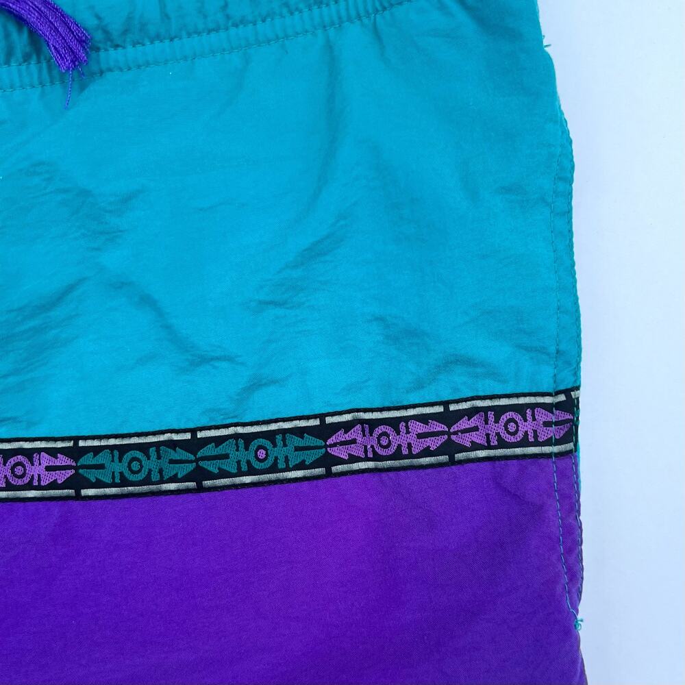 Vintage Fast Breakers Blue Purple Tribal Swim Suit Trunks Board Shorts Surf S M - Picture 4 of 10